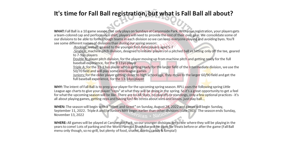 Fall Ball - what, why, when & where